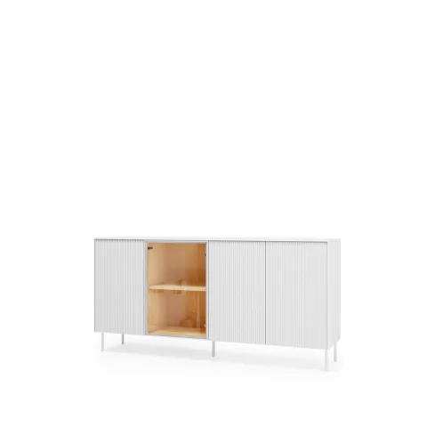 LIBA LB-04 - komoda 3d1w z oświetleniem - biały jedwab/dąb vincenza