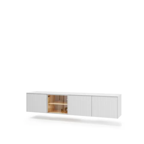 LIBA LB-05B - rtv wiszacy 3d1w z oświetleniem - biały jedwab/dąb vincenza