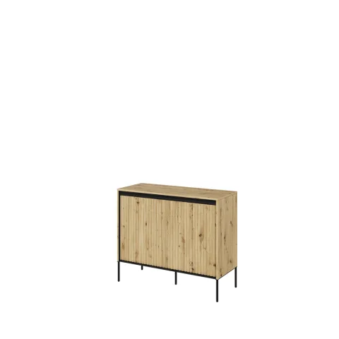 TREND TR-02 v.2 - komoda 2d z oświetleniem - dąb artisan/czarny/frezowanie proste