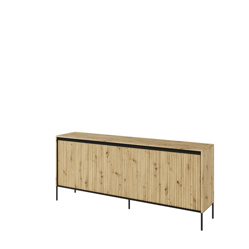 TREND TR-04 v.2 - komoda 4d z oświetleniem - dąb artisan/czarny/frezowanie proste