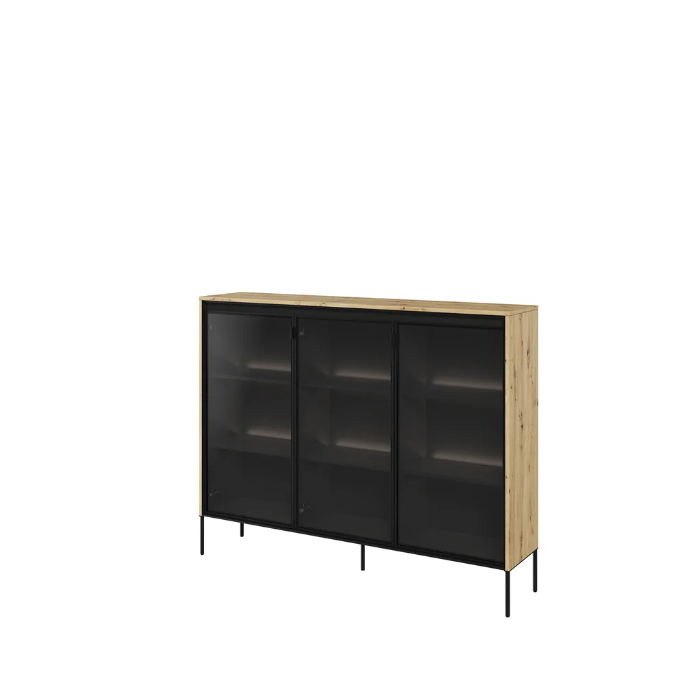 TREND TR-08 v.2 - witryna 3w z oświetleniem - dąb artisan/czarny