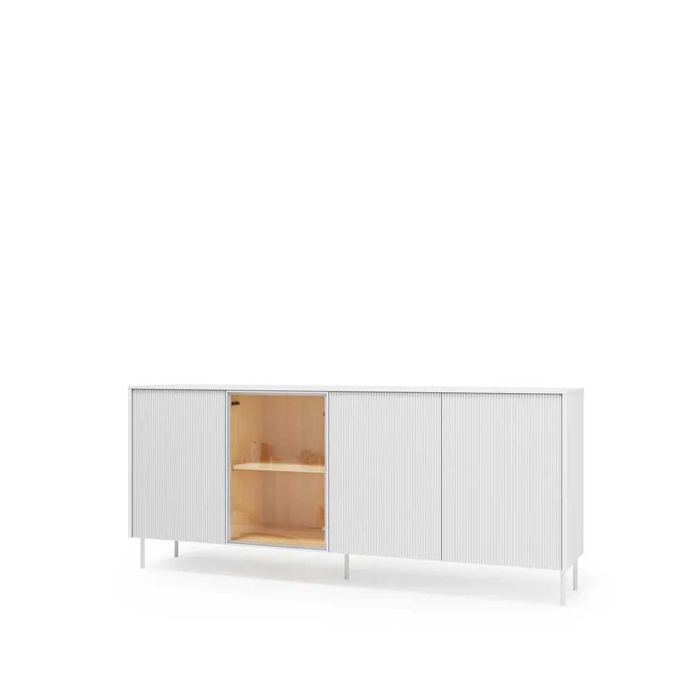 LIBA LB-03 - komoda 3d1w z oświetleniem - biały jedwab/dąb vincenza