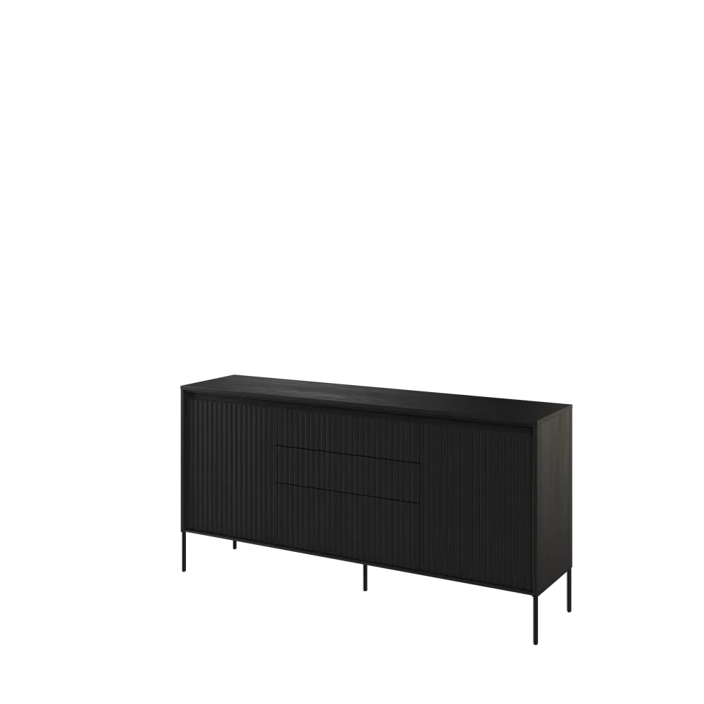 TREND TR-01 v.2 - komoda 2d3s z oświetleniem - czarny/frezowanie proste