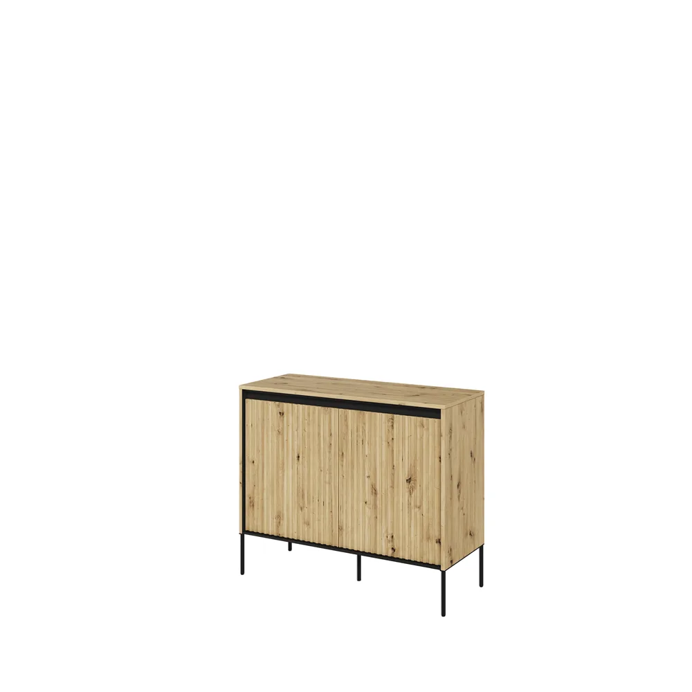 TREND TR-02 v.2 - komoda 2d z oświetleniem - dąb artisan/czarny/frezowanie proste