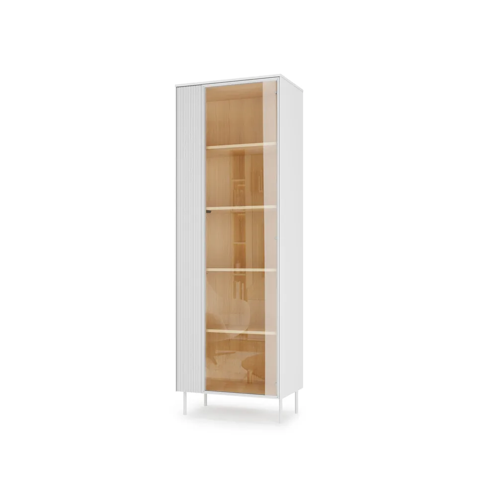 LIBA LB-01 - witryna 1d1w z oświetleniem - biały jedwab/dąb vincenza