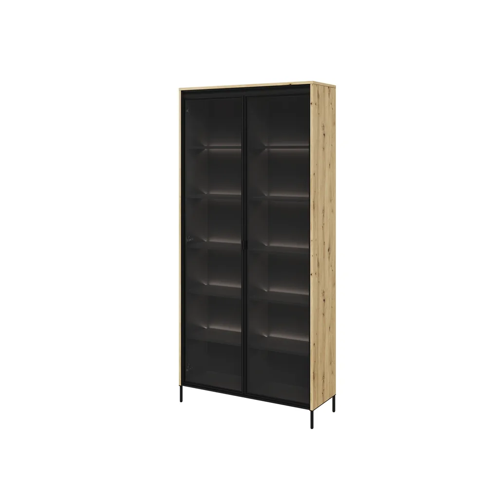 TREND TR-07 v.2 - witryna 2w z oświetleniem - dąb artisan/czarny