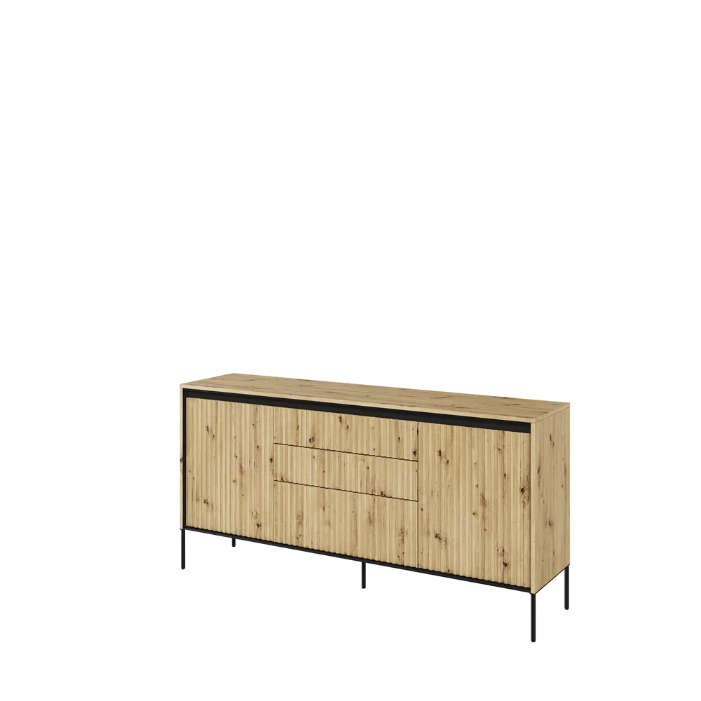 TREND TR-01 v.2 - komoda 2d3s z oświetleniem - dąb artisan/czarny/frezowanie proste